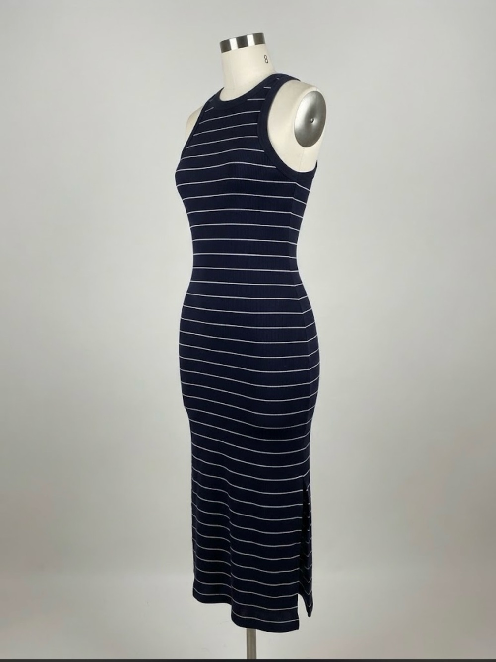 Universal Thread Navy & White Striped Ribbed Midi Dress